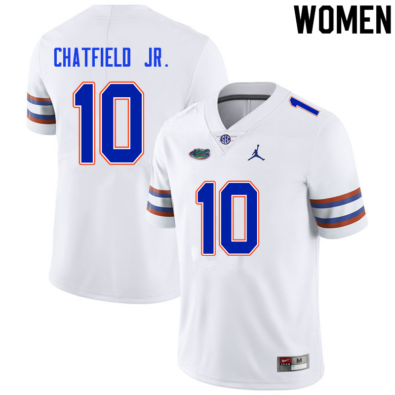 Women #10 Andrew Chatfield Jr. Florida Gators College Football Jerseys Sale-White - Click Image to Close